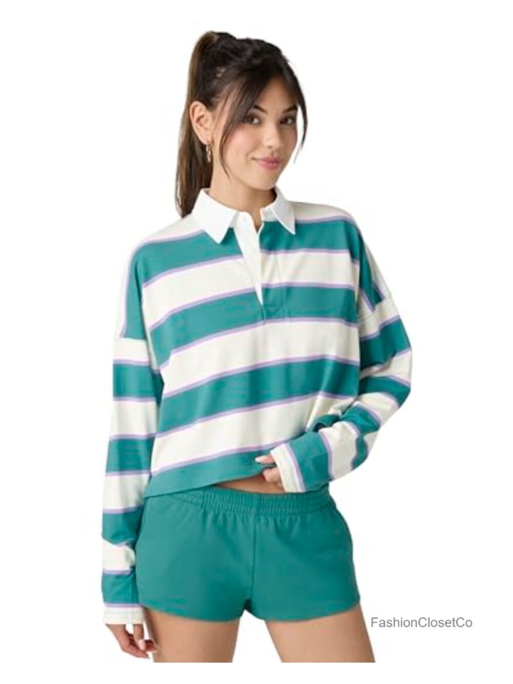 Florence by Mills Sporty Terry Crop Rugby Shirt Women's Long Sleeve
